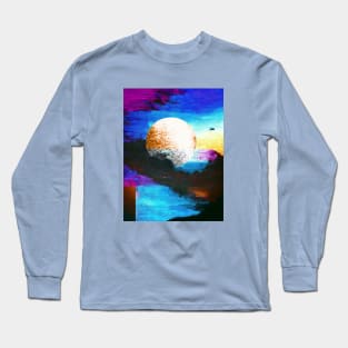 Digital Moon on Colorful Background Blue Moon Long Sleeve T-Shirt